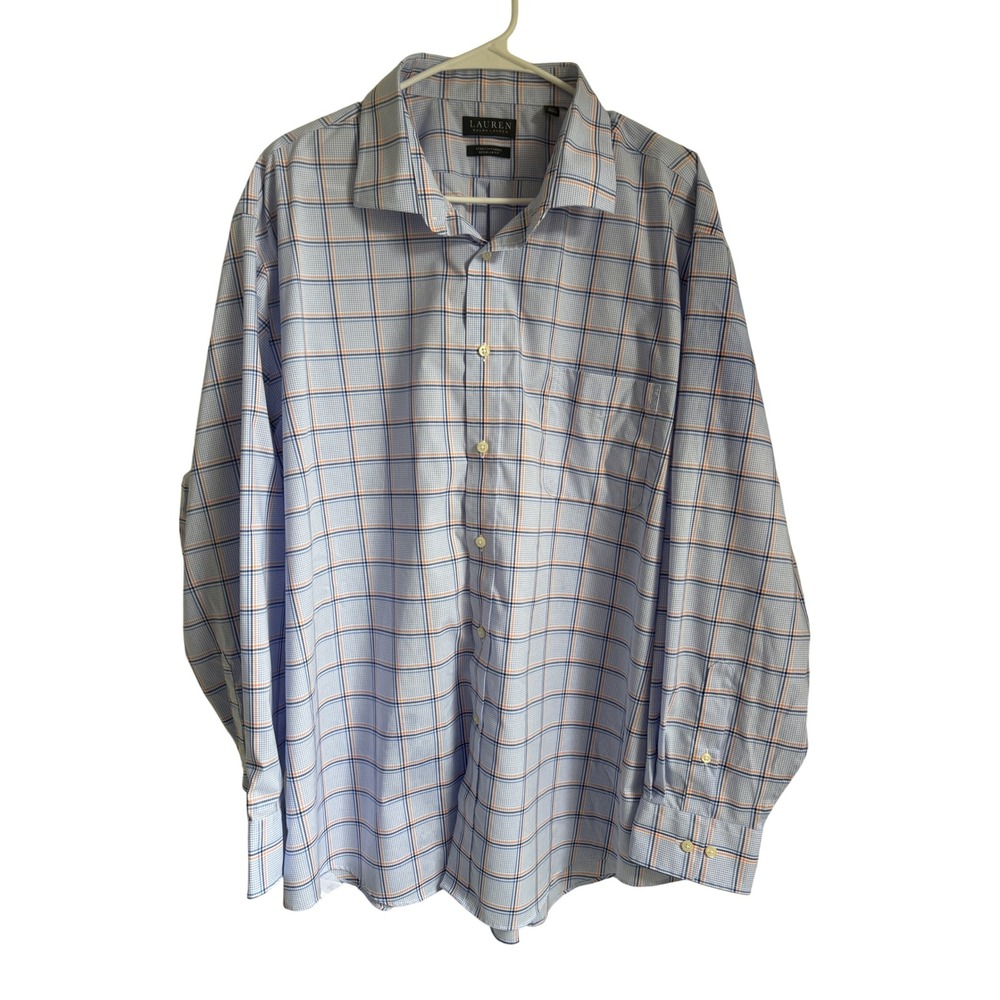 Lauren Ralph Lauren Mens 3XL Plaid Dress Shirt Blue Orange Stretch Regular Fit